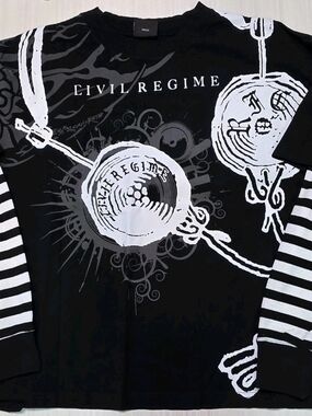 CIVIL REGIME Black Graphic Two-fer Oversized Tee